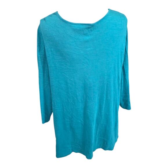 Chico's Teal Crochet Detail Shark Bite Hem Lace-Up Women's Top Size 4 XXL - Picture 4 of 8